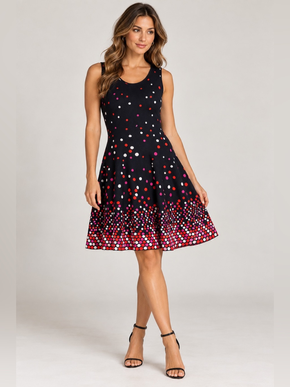 ISSA London Ophelia Ombre Pink Red White Polka Dot Knit Fit & Flare Dress L